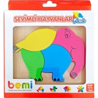 Fil Puzzle Renkli Ahşap Yapboz Sevimli Hayvanlar Koordinasyon Geliştirici Standlı