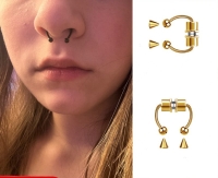 Gold Mıknatıslı Fake Burun Piercing -Top Ve Ok Uçlu Paslanmaz Septum Deliksiz Pirsing