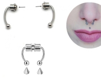 Gümüş Mıknatıslı Fake Burun Piercing -Top Ve Ok Uçlu Paslanmaz Septum Deliksiz Pirsing