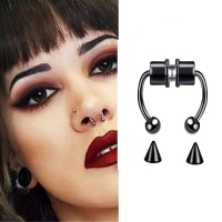 Siyah Mıknatıslı Fake Burun Piercing -Top Ve Ok Uçlu Paslanmaz Septum Deliksiz Pirsing