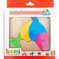 Yunus Puzzle Renkli Ahşap Yapboz Sevimli Hayvanlar Koordinasyon Geliştirici Standlı